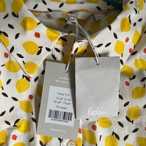 Boden lemon print shirt dress, size 10US, NWT
